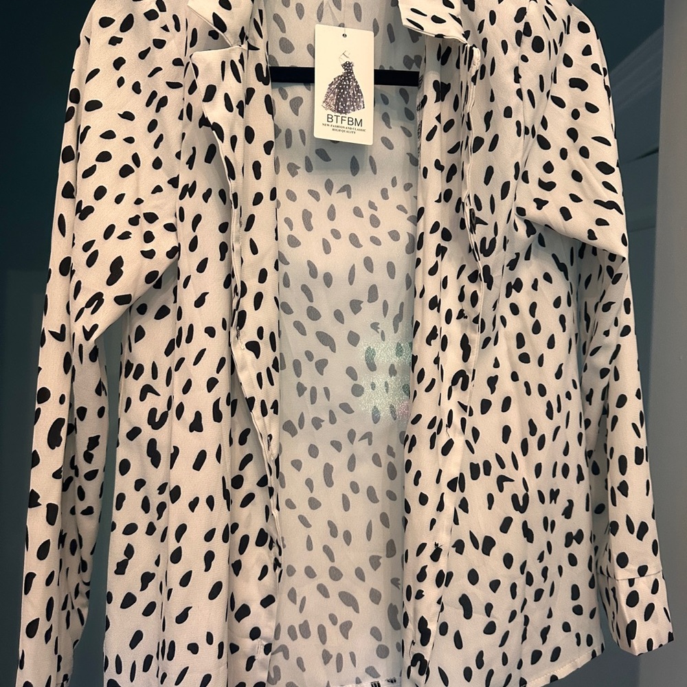 Women's Polka Dot Blouse - Black and White M